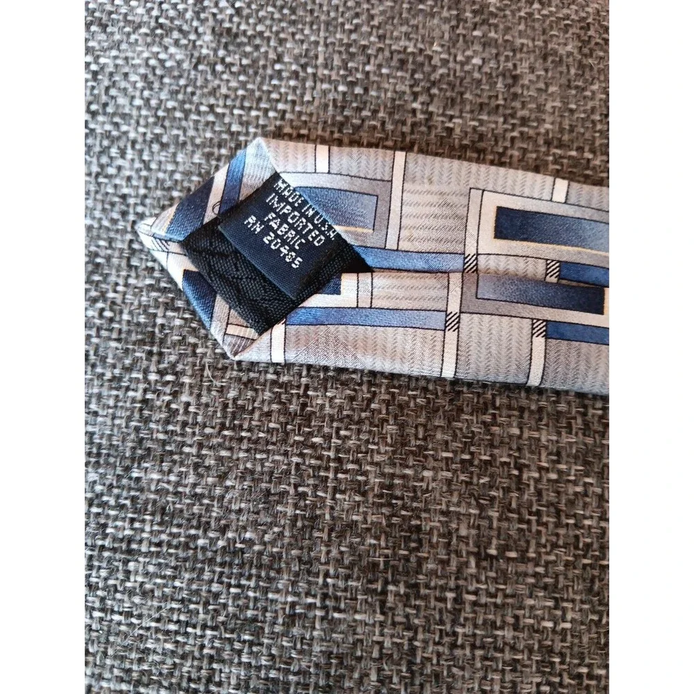 Tie 70s 80s 90s Y2K Mens Stafford Silk Gray Blue White 4 Wide 61 Long